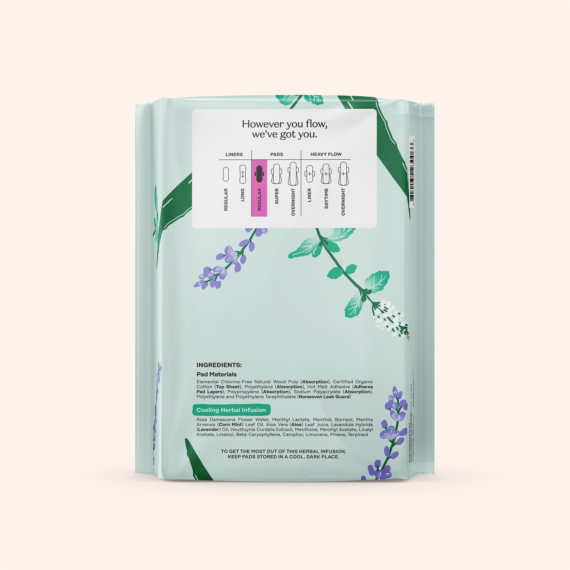 Organic Cotton Cooling Herbal Infusion Regular Pads — Medium Pack